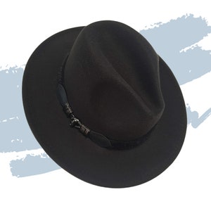 Elegant Black Wool Fedora Hat for Women,  Unisex Wide Brim Statement Hat