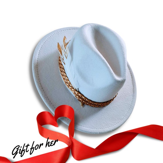 Boho/western White wool feather hat White Feather Western Hat main image 4