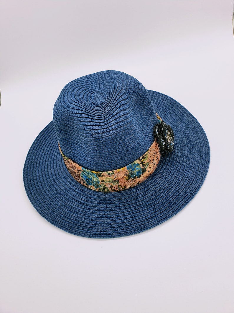 Blue straw hat Blue sun hat for women Fedora hat for women