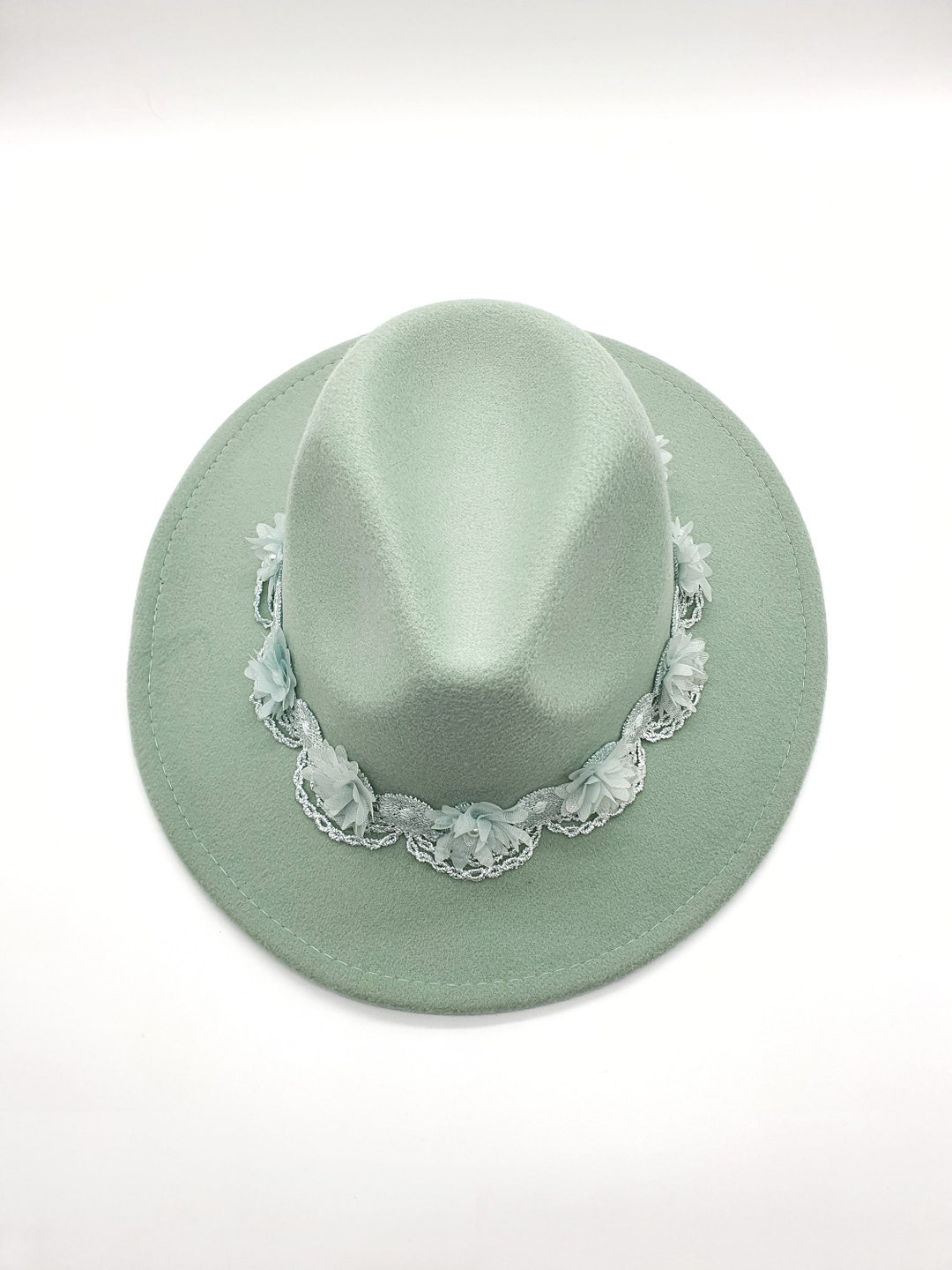 Watergreen Fedora Hat, Light Green Fedora Hat for Woman, Flower Hat for