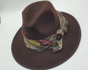 Fedora wide brim hat, Women hat, Fedora hat for woman, Brown women hat, Brown fedora hat band, Boho hat, Fedora hat, Wool felt hat
