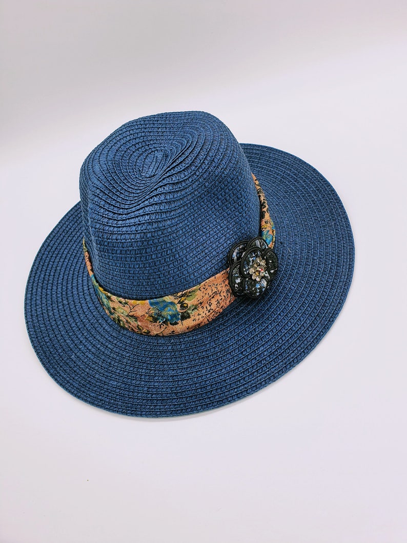Blue straw hat Blue sun hat for women Fedora hat for women