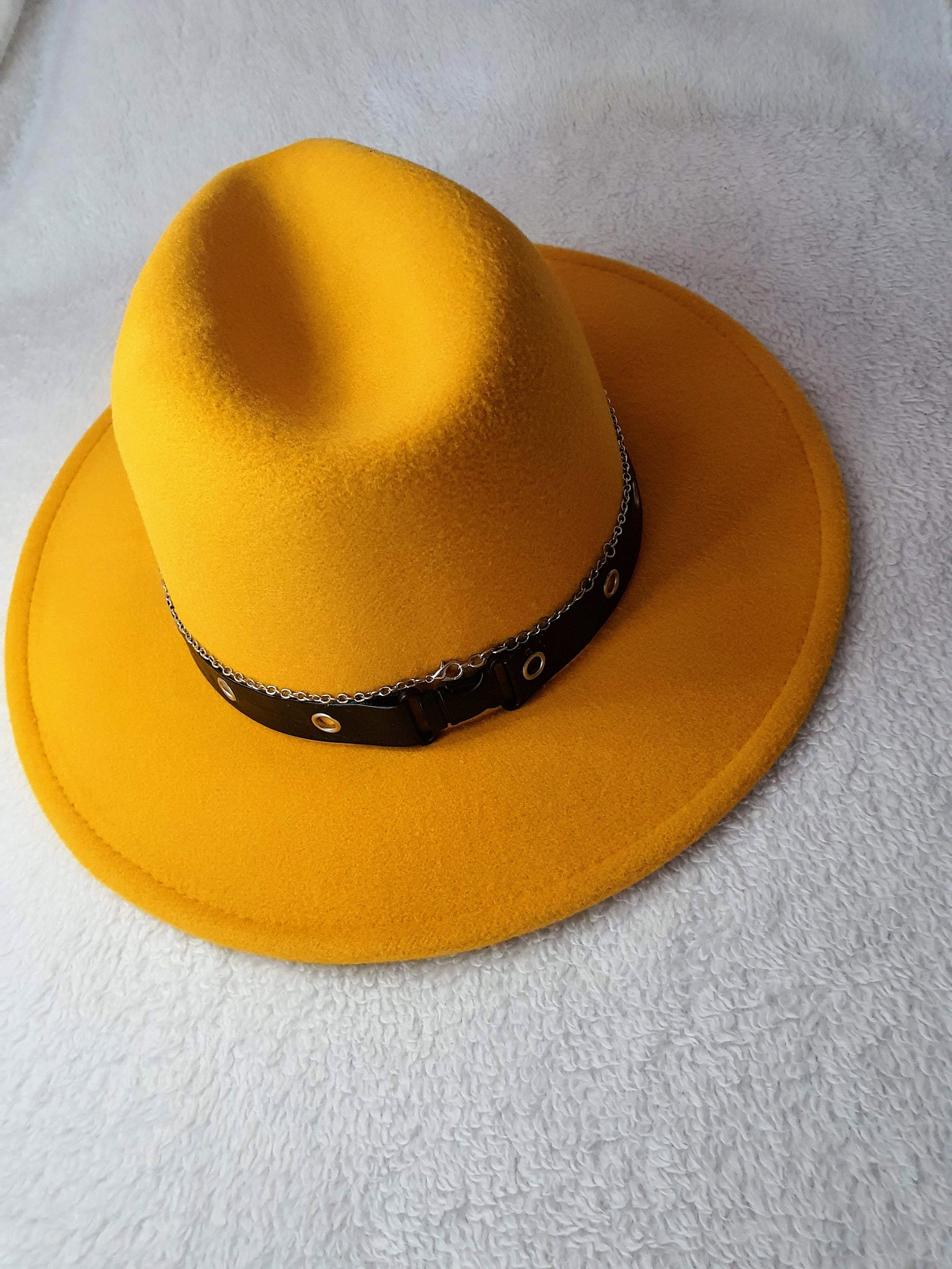 Wool fedora hat for woman Golden yellow fedora hat Wide brim Etsy
