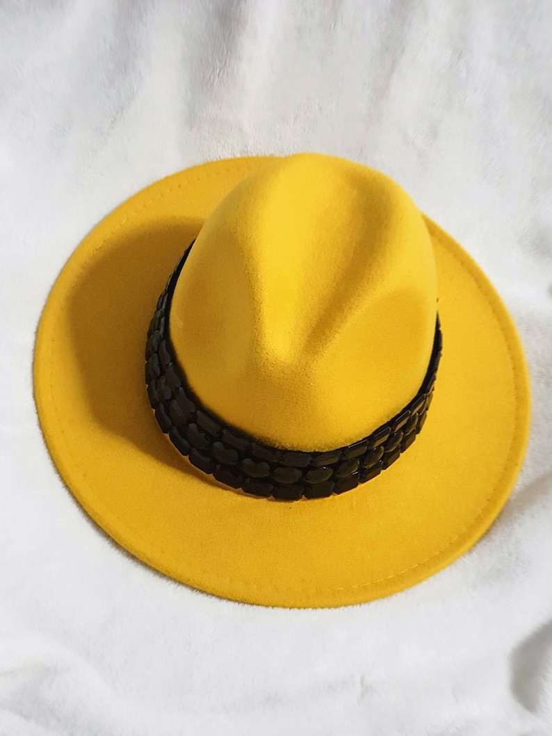Golden Yellow Fedora Hat for Woman, Wool Hat for Woman, Wide Brim