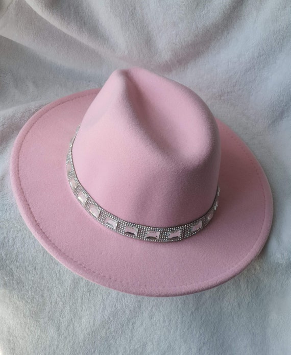 Pink fedora hat for woman Wool pink hat for woman Wide brim Etsy