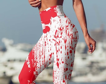 Blutspritzer Leggings Halloween Leggings Blutspritzer Yoga Hose Halloween Kostüm für Mädchen und Frauen - Normal, Hohe Taille, Capri, Shorts
