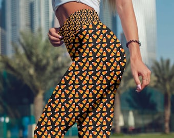 Candy Corn Leggings, Halloween Leggings, Süßes Candy Corn Muster, Halloween Outfit, Halloween Yogahose, Regular, Hohe Taille, Capri, Shorts