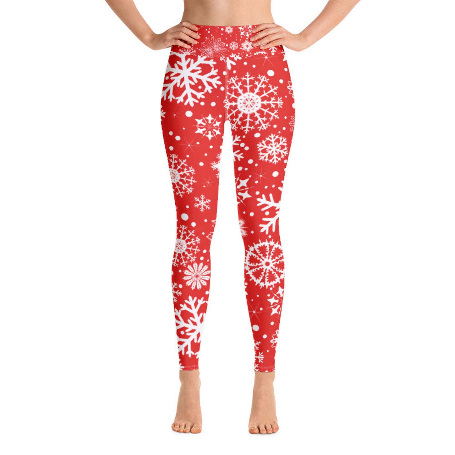 Snowflake Leggings Christmas Leggings Red Snowflake Yoga Pants | Etsy