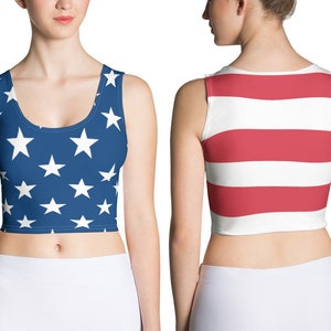 Haut court drapeau des États-Unis/ haut court 4 juillet/ chemise 4 juillet/ haut Amérique/ chemise rouge blanc bleu/ haut court drapeau femme
