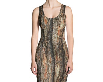 Baumbarkenkleid, Jagdkleid, Camokleid, Baumbarkendruck, Halloween für Damen, Halloweenkostüm, Waldtarnung, Camo Jägerkleid