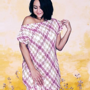Crochet Sweater Dress PDF Pattern / Off Shoulder Crochet Dress/ Planned Pooling/ Valentines / XS - 5XL Adjustable size / Video tutorial