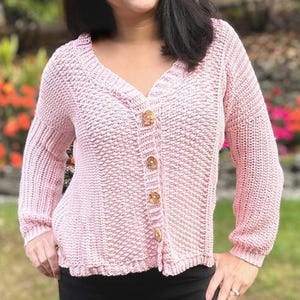 PDF-patroon gehaakt knoopvest, binnenzakken, zacht en gedrapeerd, XS - 5XL, videotutorial