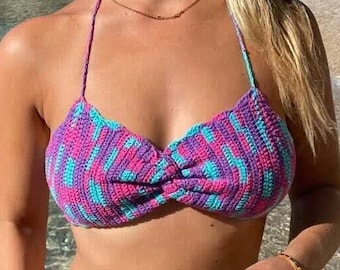 Easy Crochet Bralette PDF Pattern for beginners, Front Twist Bikini Top, Swimsuit , XS - 5XL + Video Tutorial