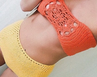 Crochet Bikini Set 2 PDF Patterns / Star Coral Crochet Bandeau and Marilyn High Waist Crochet Bottom / Crochet Crop top