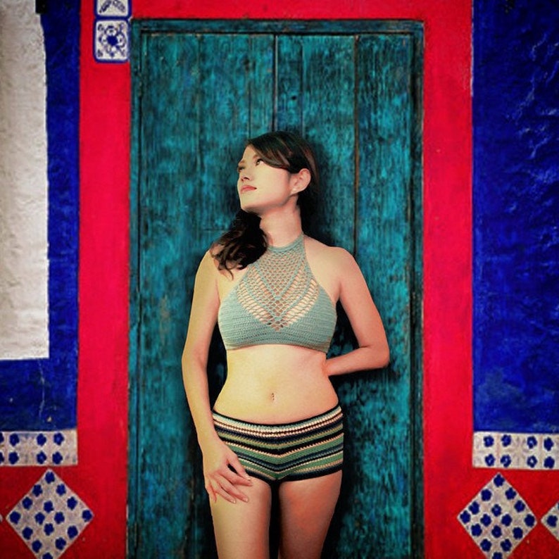 halter top and shorts swimsuit