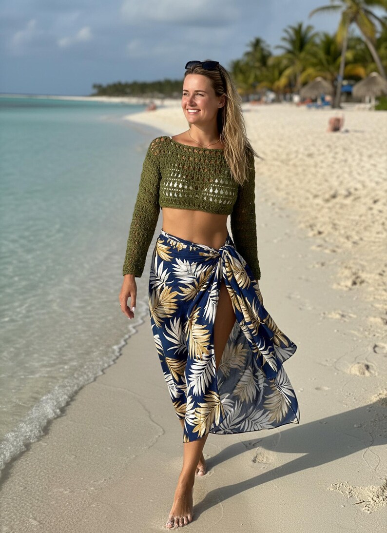 Crochet Lace Crop Top Digital Pattern, Mesh Beach Summer Lightweight, Beginner, All Sizes, + Video
