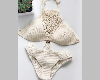 Crochet Bikini Set 2 PDF Patterns / Dreamcatcher Halter Top and Desert Cheeky Bottom / Crochet Crop top / Crochet Bottom Pattern