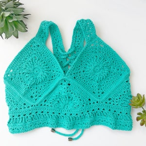 Crochet Sleeveless Crop Top Granny Squares Pattern Crochet Summer Festival Top Racerback Crochet Top Crochet V Neck Top Pattern XS - 5XL