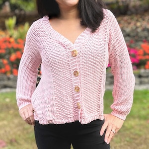 Crochet Button Up Cardigan PDF Pattern with inner Pockets, Soft & Drapey Fall Winter Crochet Cardigan All Sizes, Video tutorial