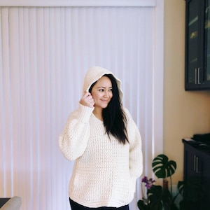 Crochet Hoodie Sweater PDF Pattern, Oversized Sweatshirt with Hidden Pockets, Jumper, Pullover, For Women, XS - 5XL ,Video tutorial