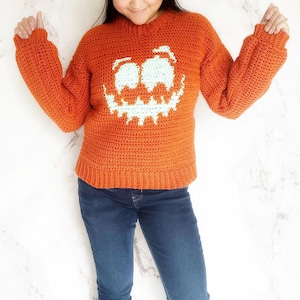Pumpkin Face Sweater Pattern, XS–5XL with Video Tutorial