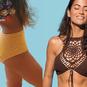 Crochet Bikini Set 2 PDF Patterns / Dreamcatcher Halter Top and Marilyn High Waist Bottom / Crochet Crop Top / Crochet High Waist Bottom