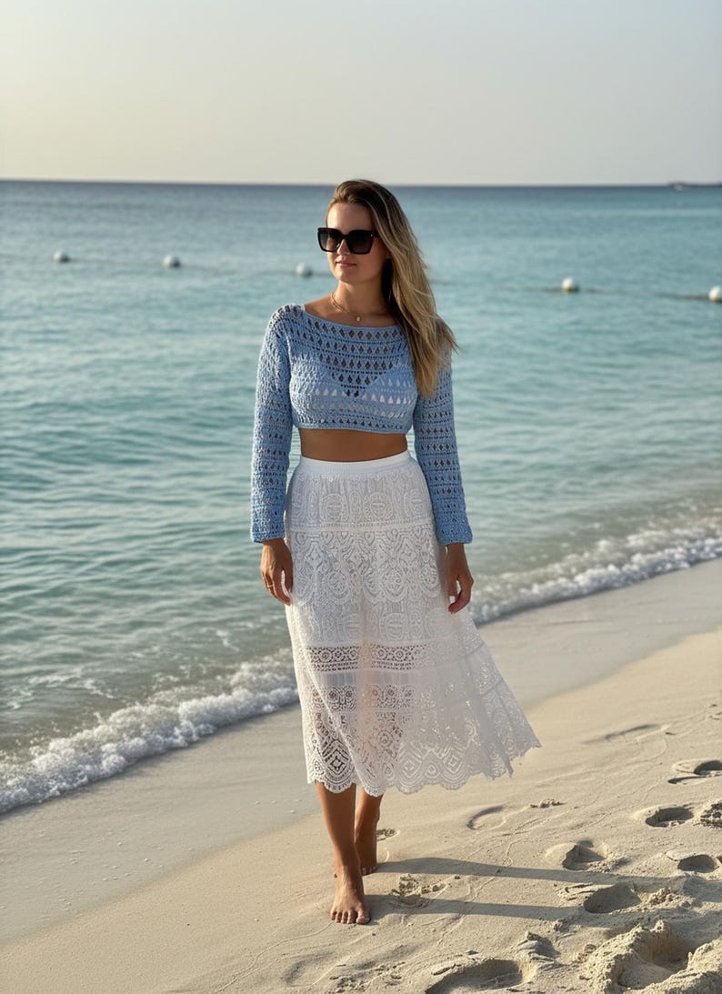 Crochet Lace Crop Top Digital Pattern, Mesh Beach Summer Lightweight, Beginner, All Sizes, + Video