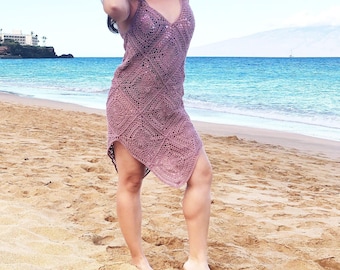 Haakpatroon voor een strandjurk (PDF), Grandma Square Cover Up maat S-XL met video-tutorial