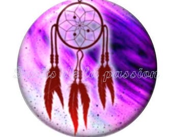 1 cabochon 30mm vintage, round glass, dream catcher, plum