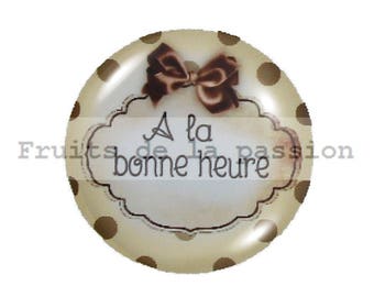 1 cabochon 25mm round glass clock cream
