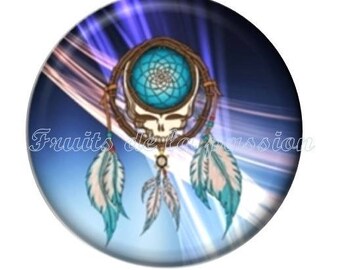 1 cabochon 30mm vintage, round glass, dream catcher, blue