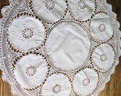 Round linen crochet tablecloth