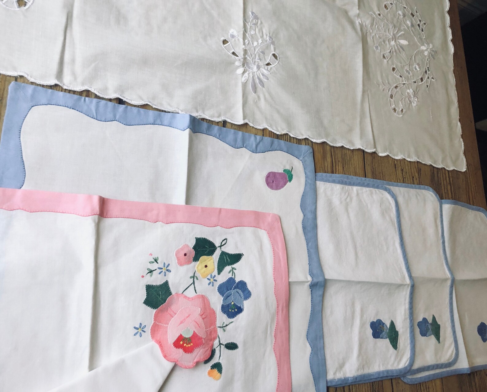 Linen bundle of cotton napkins placemats & white embroidered Etsy