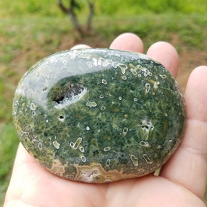 Ocean Jasper Palmstone #OJ2 Deep forest green Jasper with druzy filled pockets