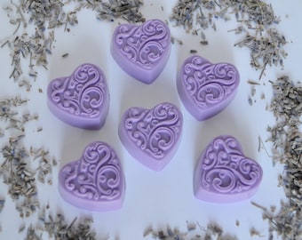 12 LAVENDER SOAP FAVORS, Wedding Favors, Bridal Shower Favor, Small Heart Shaped Guest Soaps, Mini Lavender Soap, From my Shower to Yours