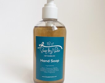 Liquid Hand Soap in PEPPERMINT MOCHA Scent 8oz with Pump, Hand Wash, Vegan & Natural Castile Soap, Moisturizing, SLS Free No Preservatives