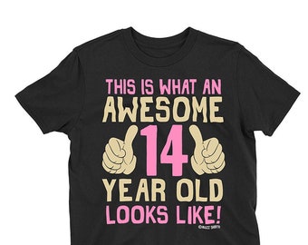Kids Christmas Gift T-Shirt 14 year old Girl, This Is What An Awesome Looks Like - Girls Christmas Organic Cotton