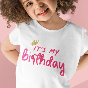 Girls It's My Birthday T-Shirt, Princess Crown White Organic Cotton image 1