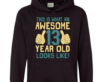 This Is What An Awesome 13 Year Old Looks Like Kids Hoodie, Boys Or Girls Unisex, 13th Birthday or Christmas Gift