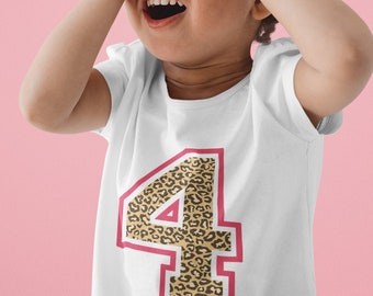Girls Personalised Christmas Gift T-Shirt Leopard Print Varsity Style Number Birthday [All Ages Available]