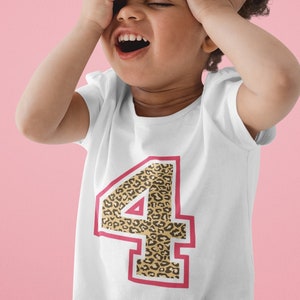 Girls Personalised Christmas Gift T-Shirt Leopard Print Varsity Style Number Birthday [All Ages Available]