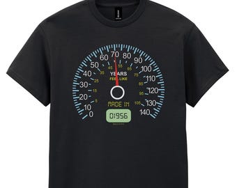Mens 70th Birthday T-Shirt, Speedometer Born in 1956, Years Feel Like Slogan