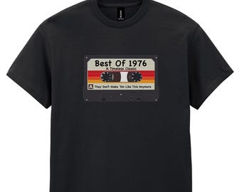 Mens 50th Birthday T-Shirt, Retro Music Cassette Tape, Best Of 1976 Timeless Classic