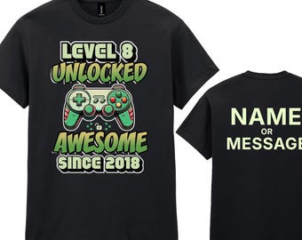 Kids 8th Birthday 2018 Gamer T-Shirt, Personalised Custom Name or Message, Gaming Controller
