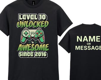 Kids 10th Birthday 2016 Gamer T-Shirt, Personalised Custom Name or Message, Gaming Controller