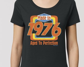 Womens Made In 1976 Birthday T-Shirt, Aged To Perfection 47th Birthday Gift, Ladies Tee
