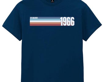 Mens 60th Birthday T-Shirt, Established 1966 Retro Strip, Turning 60 Tee