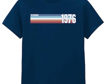 Mens 50th Birthday T-Shirt, Established 1976 Retro Strip, Turning 50 Tee