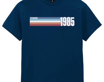 Mens 40th Birthday T-Shirt, Established 1985 Retro Strip, Great Gift