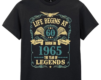 Life Begins At 60 Born In 1965, Men&#39;s 60th Birthday T-Shirt, Lovely Gift
